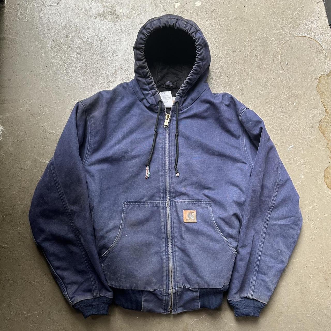 Vintage blue carhartt hooded jacket Made in mexico... - Depop