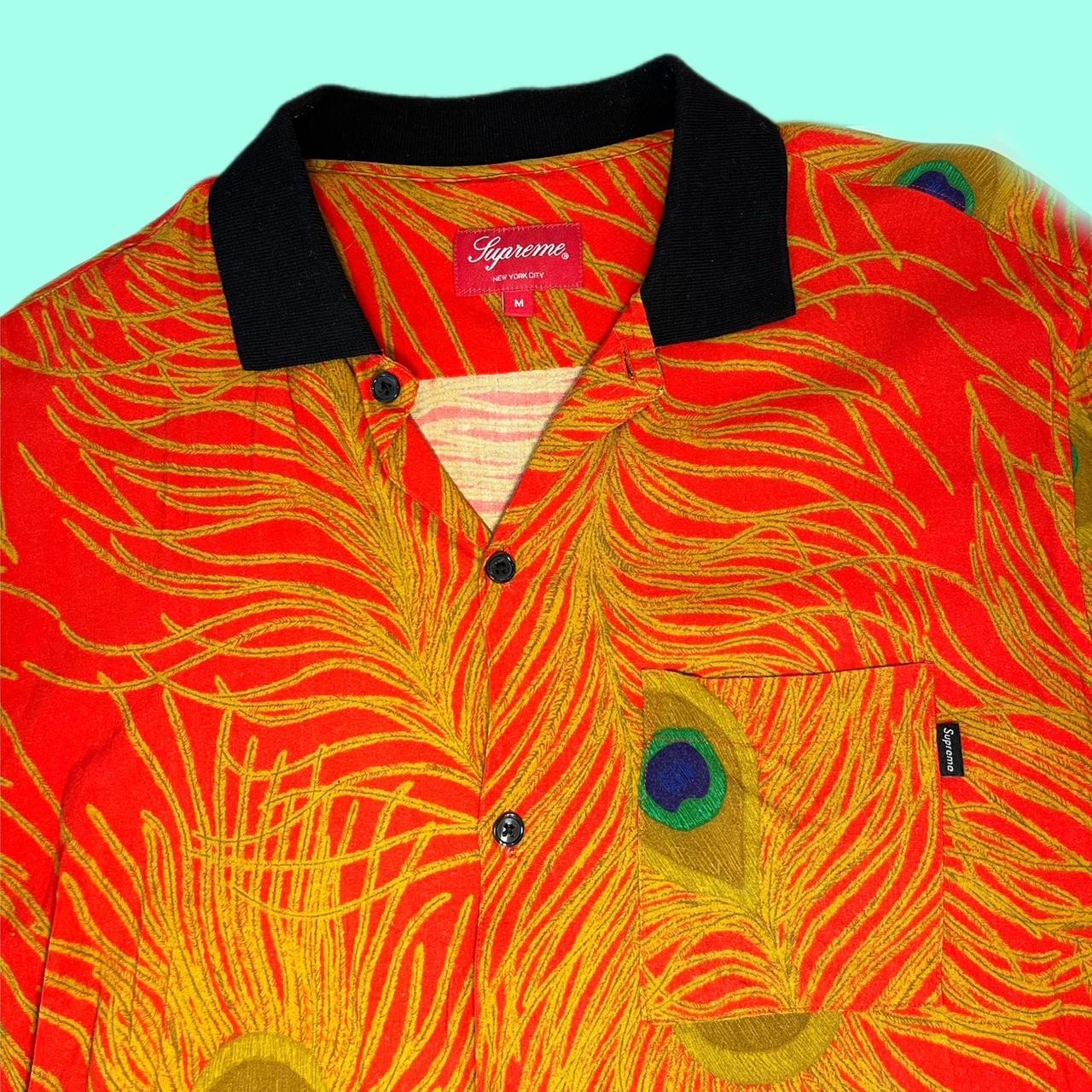 Supreme Peacock button up shirt. It’s made of Rayon...