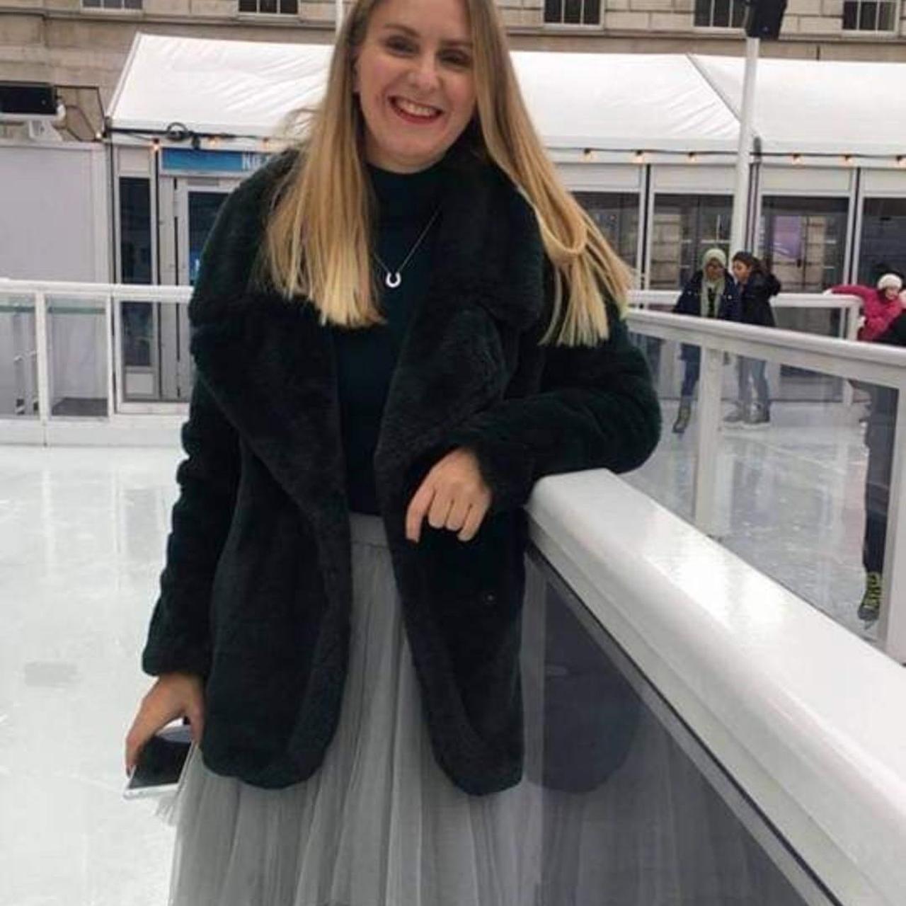 Green faux fur coat from Red Depop