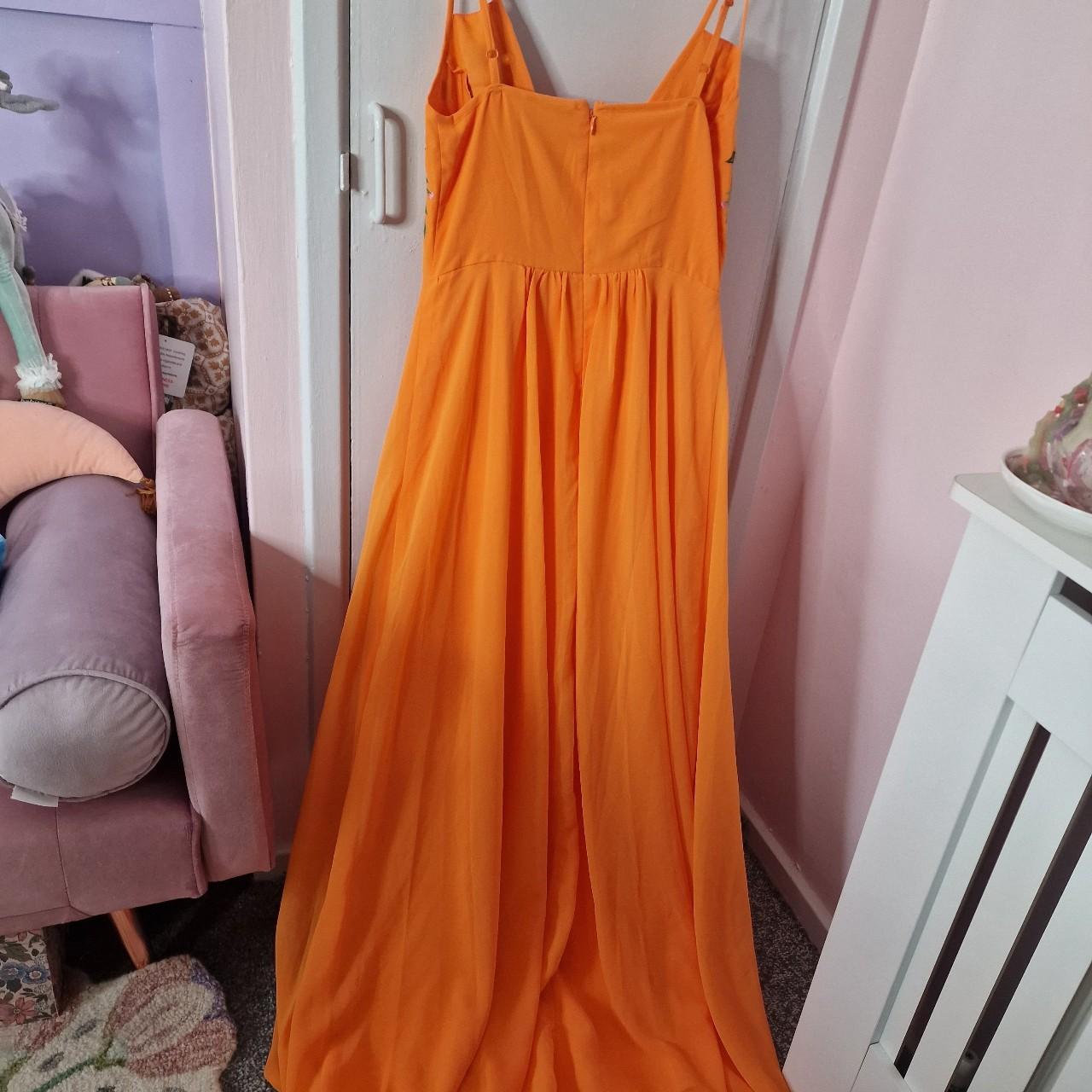 Orange floaty maxi dress with embroidered detail on... - Depop