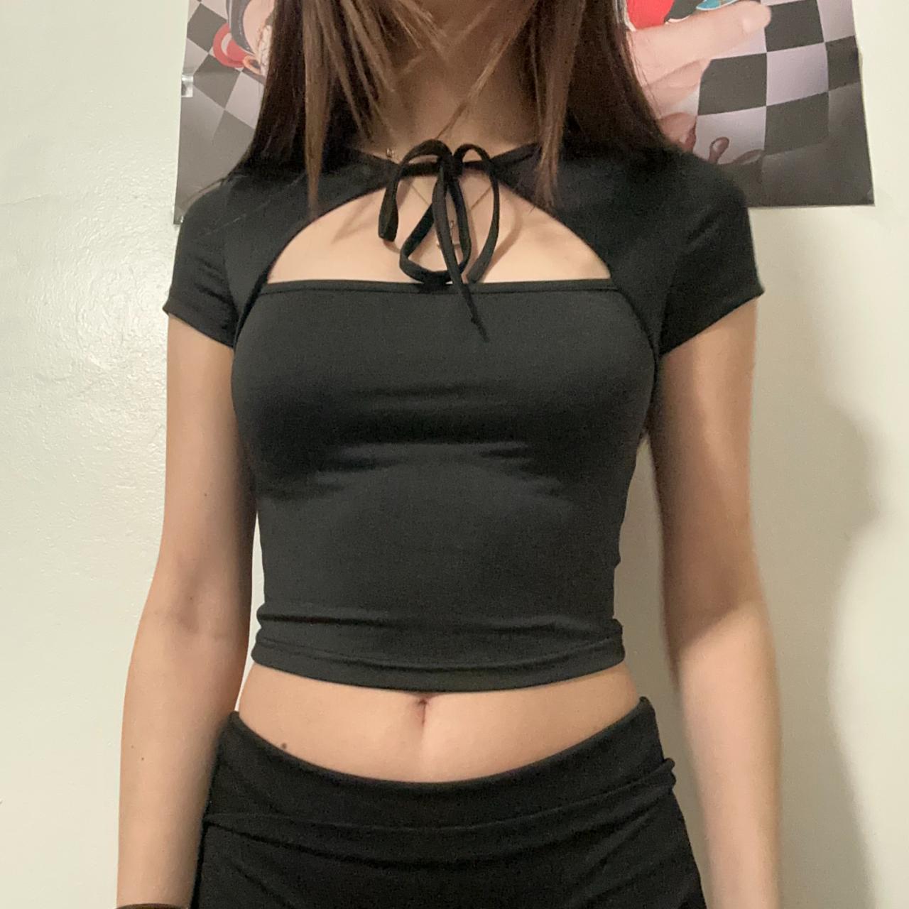 Brandy Melville Women's Shirt Black S – black cut out tie