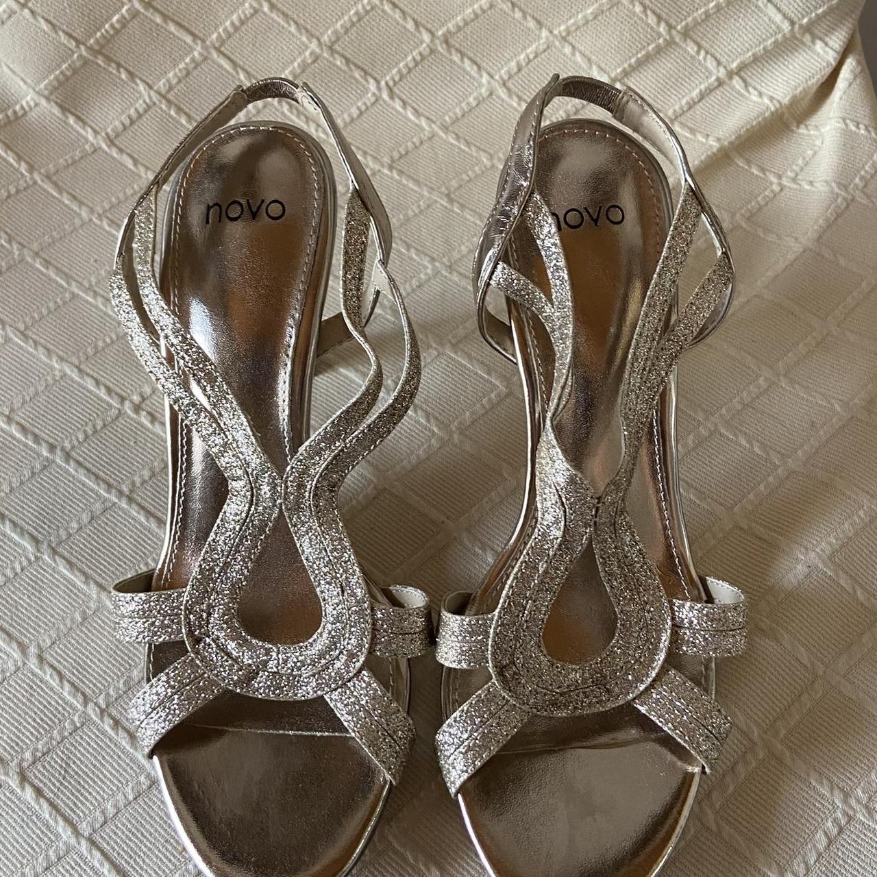 Gold strappy kitten heels from Novo. Size 6 - Depop