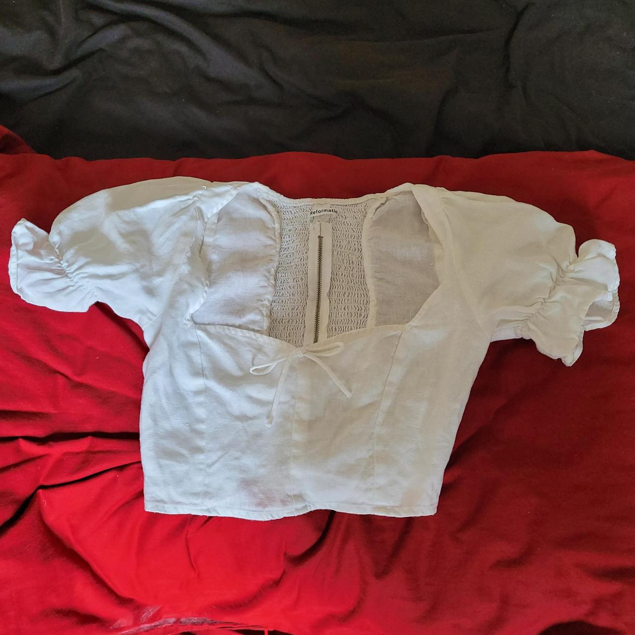 Reformation crop top White linen, size xs, peasant... - Depop