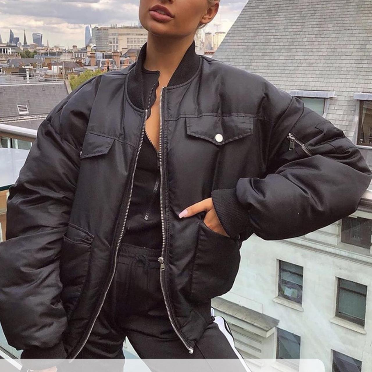 Prettylittlething oversized bomber jacket Size . Depop