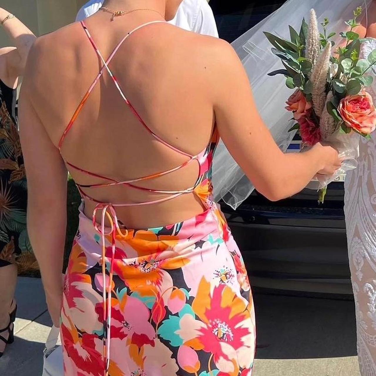 Stunning pink floral midi dress from petal +... - Depop