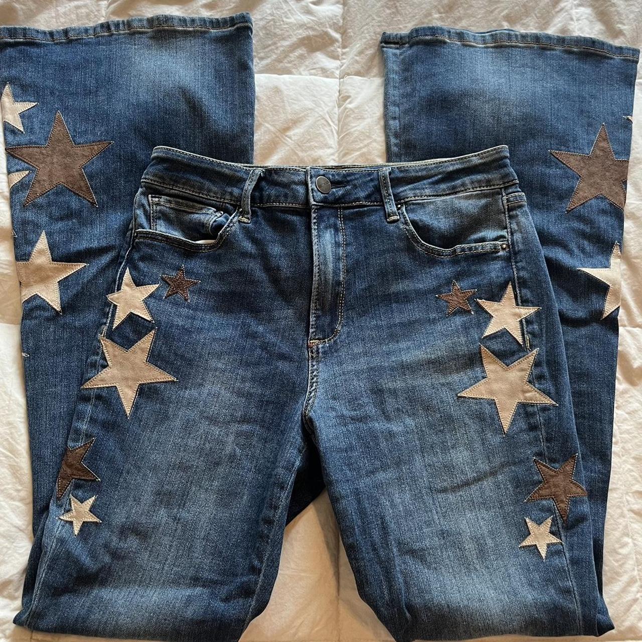 driftwood brown star flare jeans so so cute,... Depop