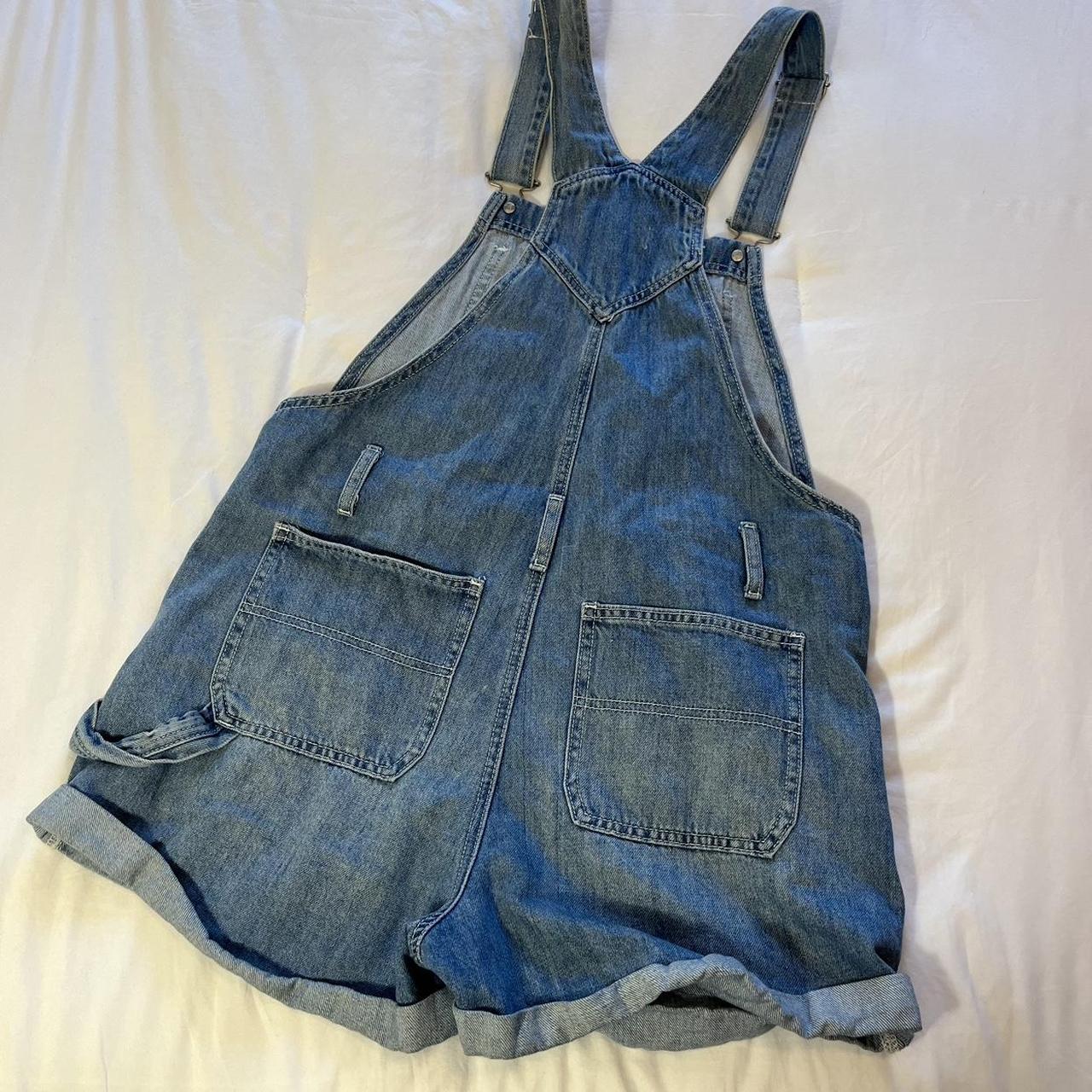 pacsun blue denim short overalls staple piece for... - Depop