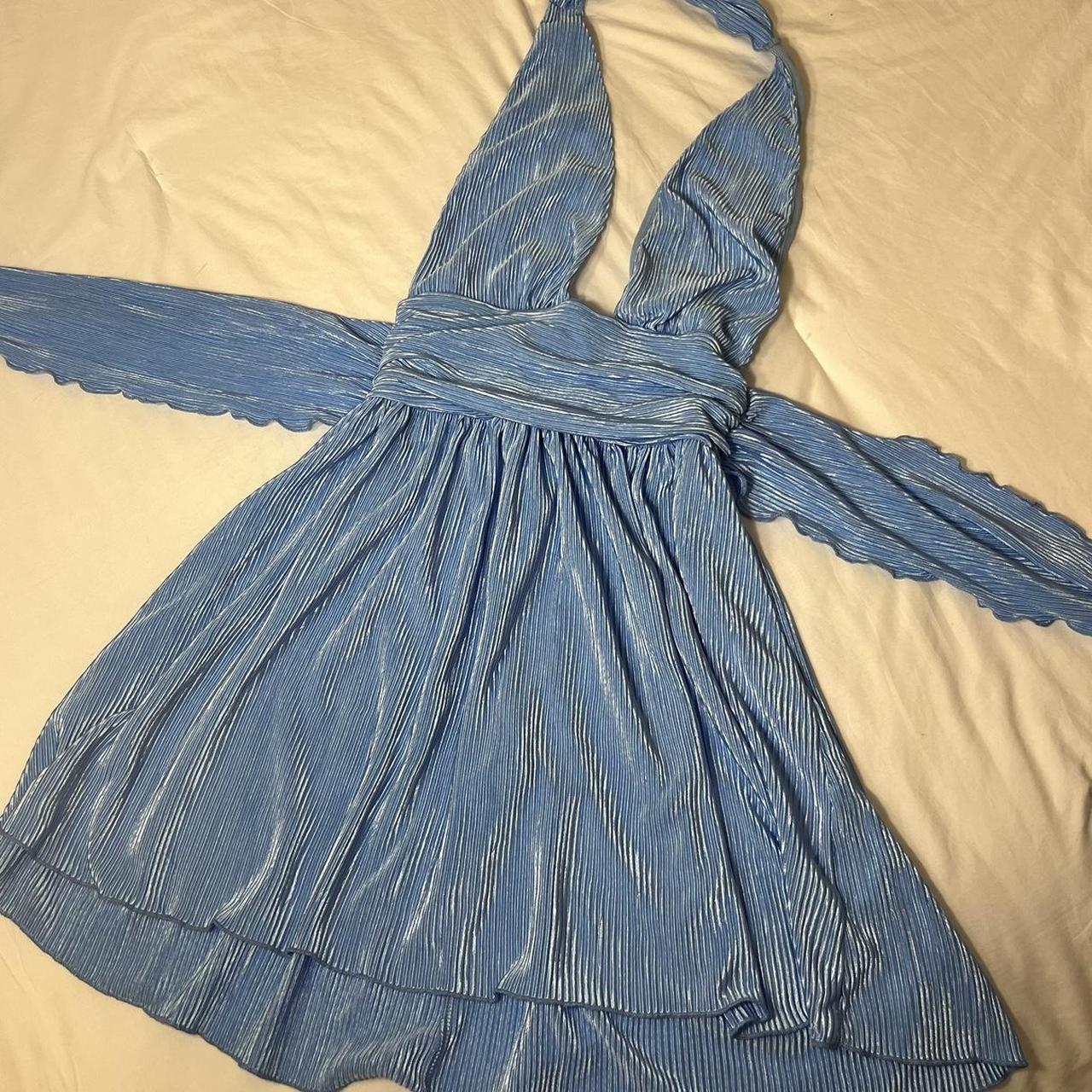 lucy in the sky blue ruffle dress halter neck ribbed... - Depop