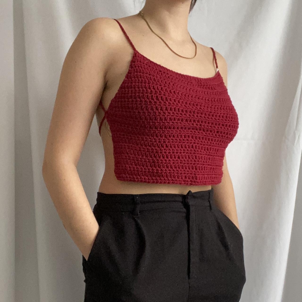 Red crochet top with open back Tie knot at the... - Depop