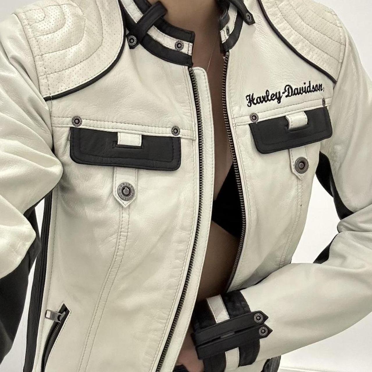 Harley Davidson Women's Black and White Jacket Depop