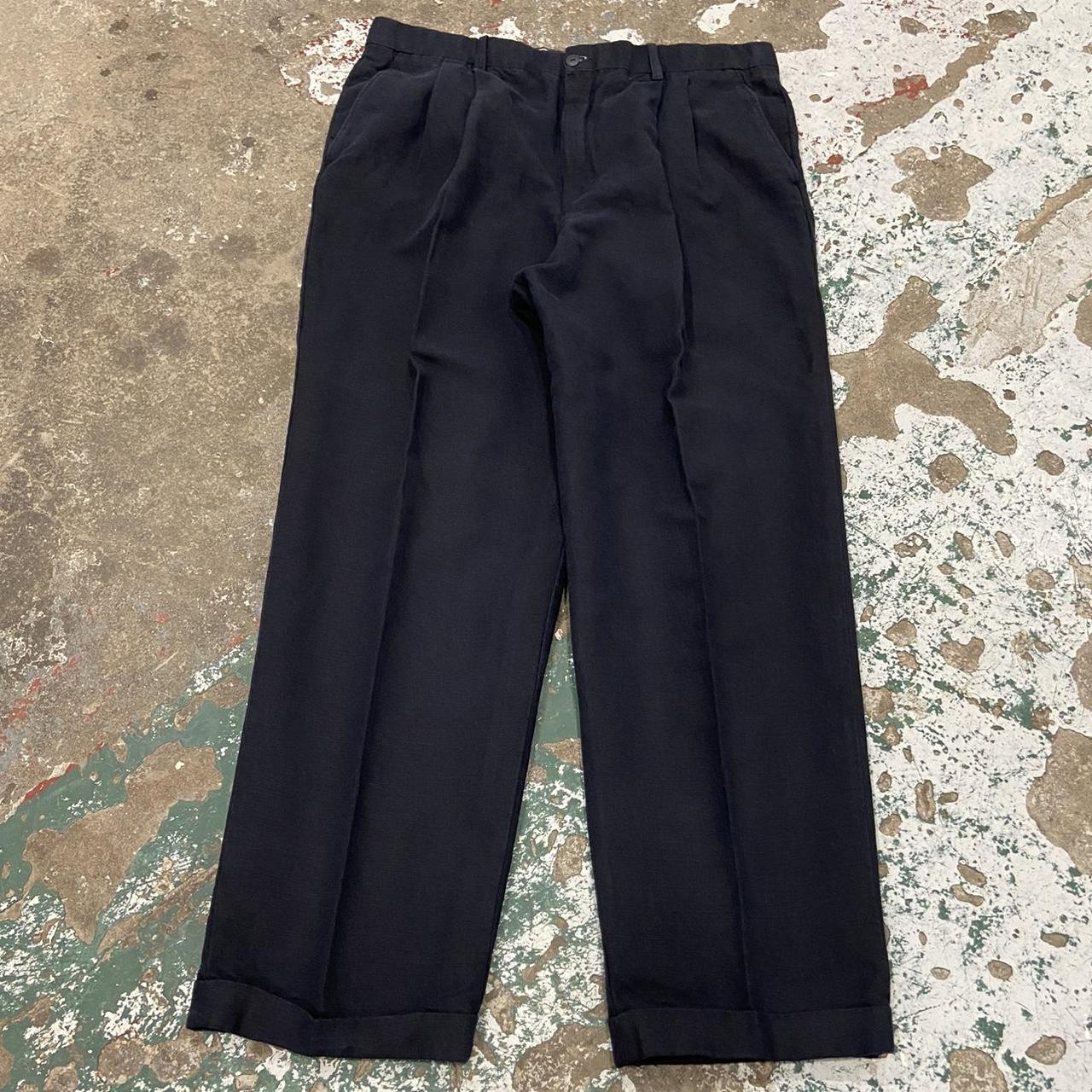 Vintage dark navy blue pleated trousers 1990s, made... - Depop