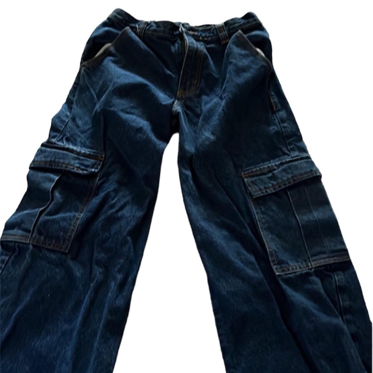 Dark wash Tatum cargo pants from brandy... Depop