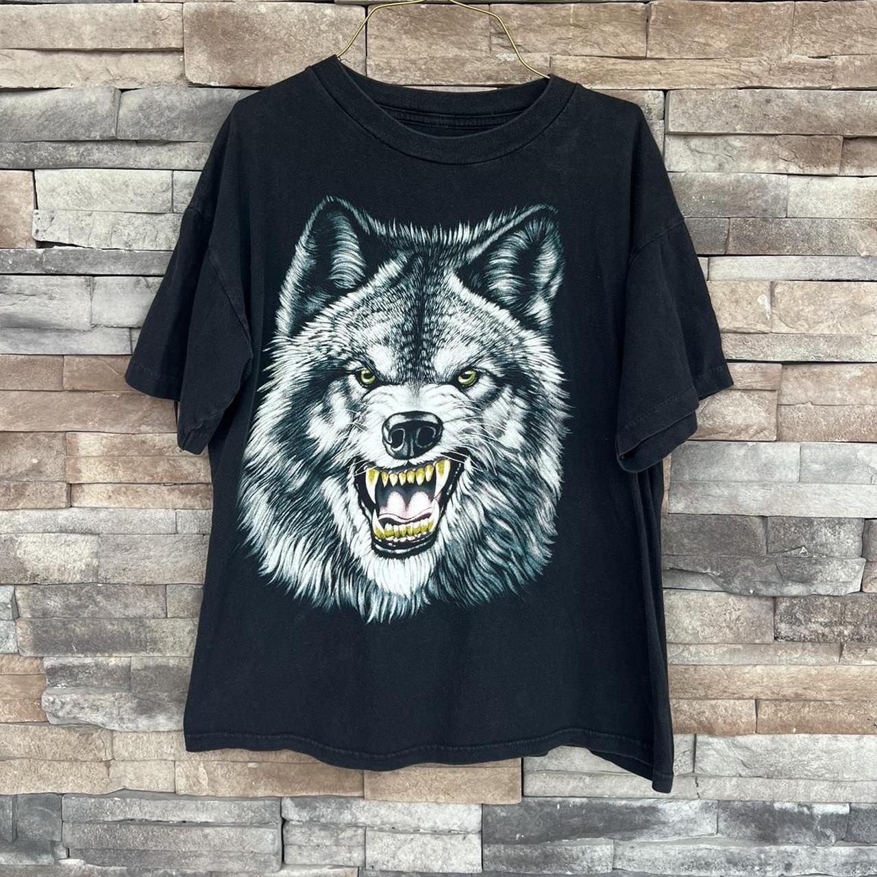 Vintage 90s Big Face Wolf Tshirt Size S/M. Great... - Depop