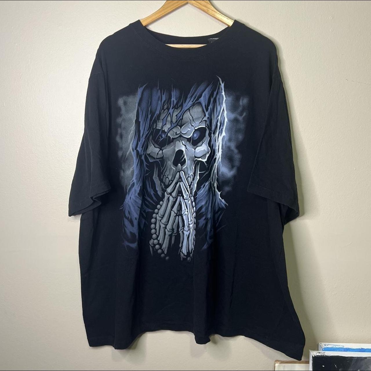 Y2k Liquid Blue Skull Grim reaper Graphic Tshirt...