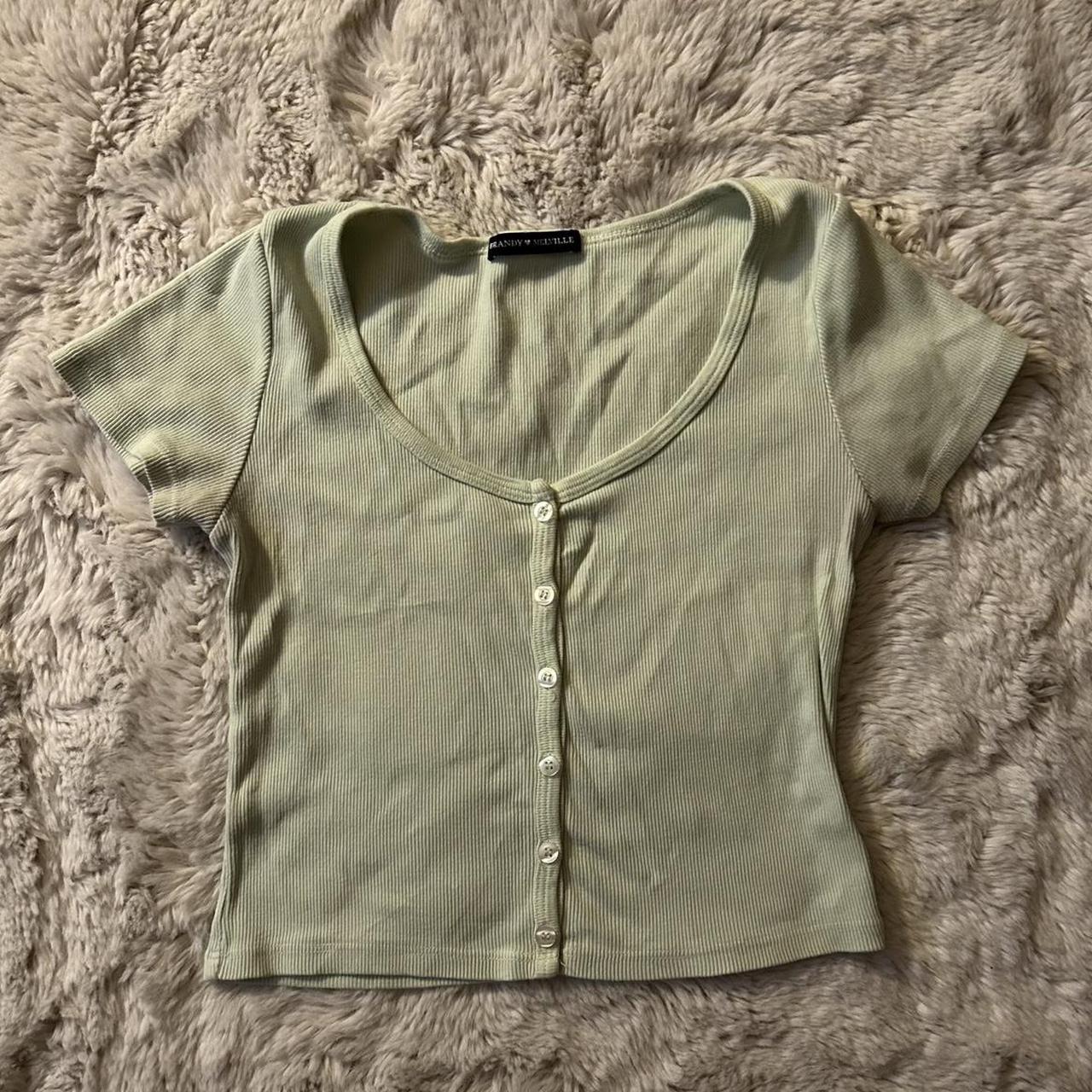 Rare Green Brandy Melville Button Up Top one size... - Depop