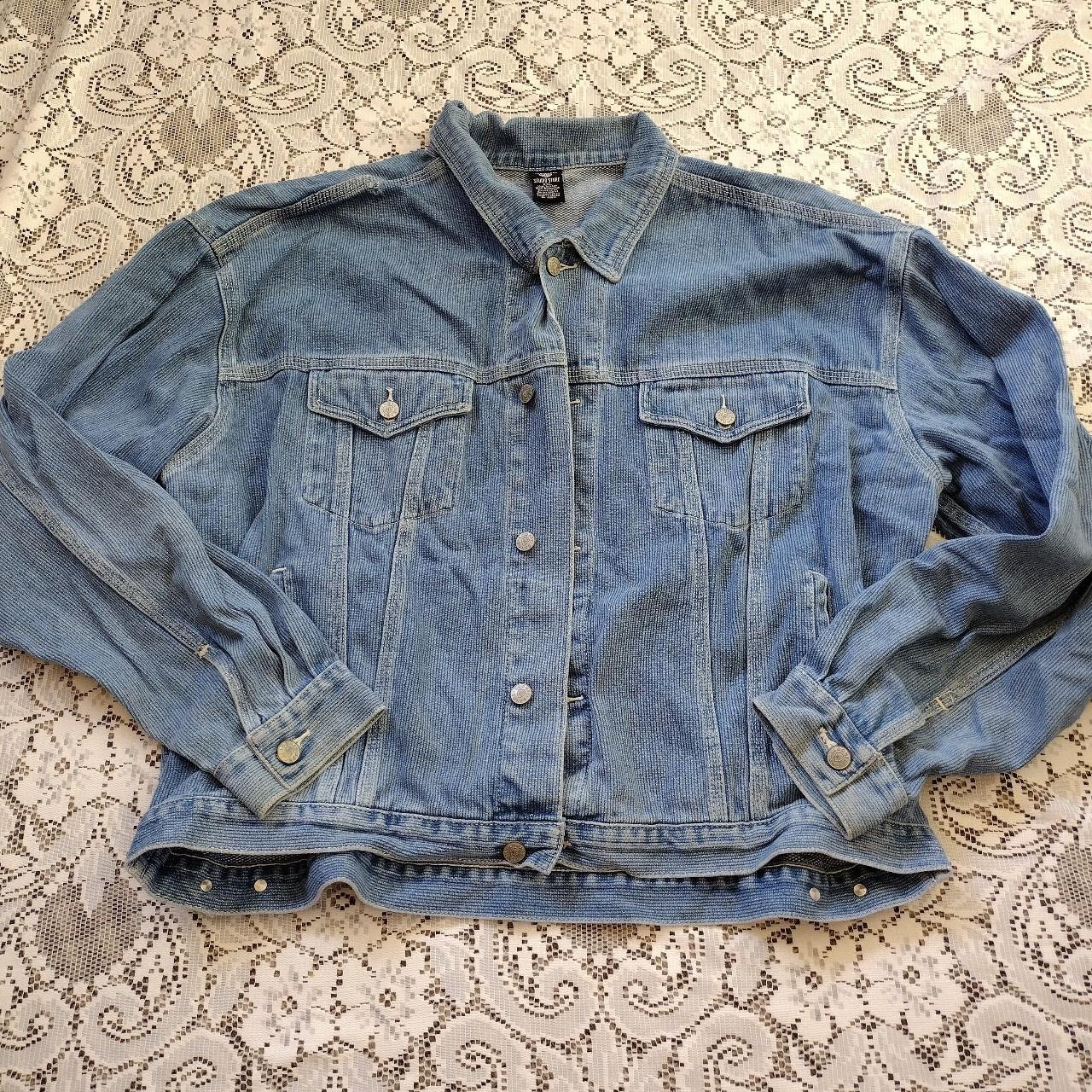 Dark wash ribbed heavy denim like jacket with Looney... - Depop