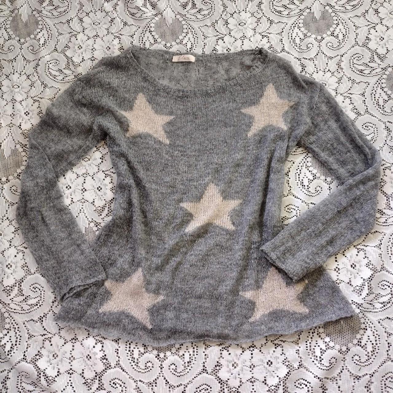 stretchy grey sheer sweater with a star design. Depop