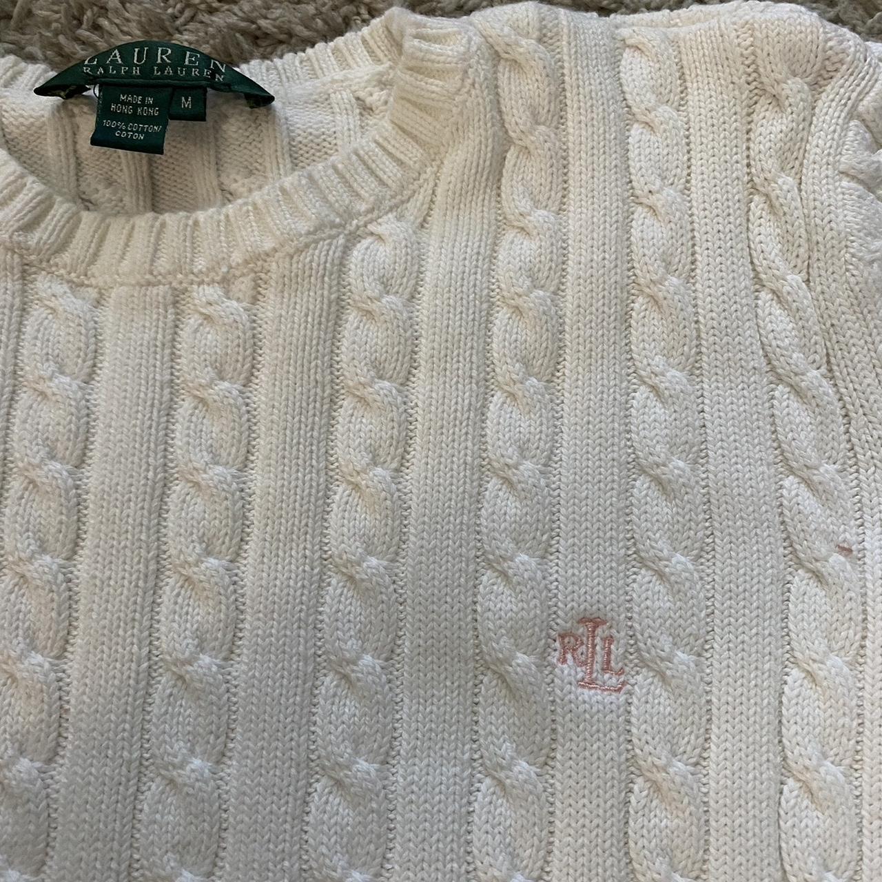 Lauren Ralph Lauren cable knit white sweater with... - Depop