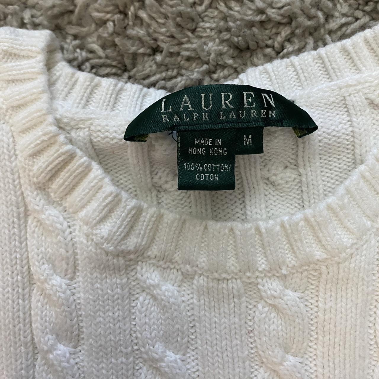 Lauren Ralph Lauren cable knit white sweater with... - Depop