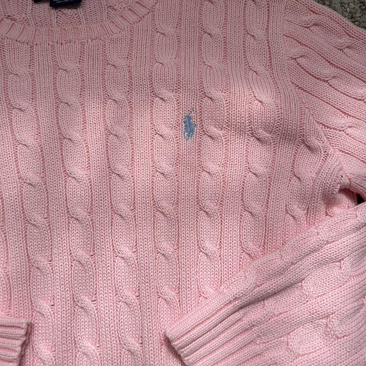 Vintage Ralph lauren pink cable knit sweater with... - Depop