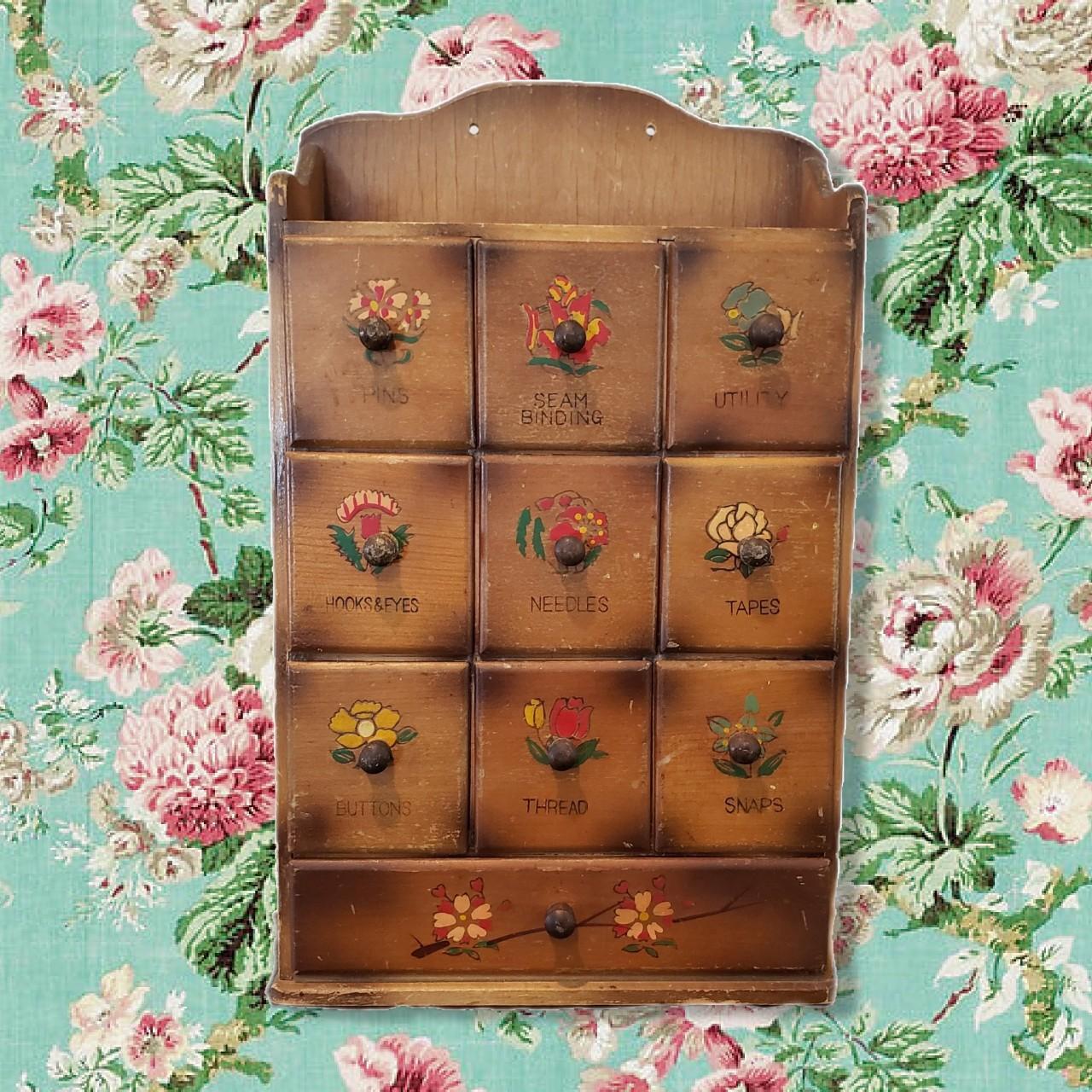 Vintage Cottagecore Sewing Box Wooden Sewing Notions... Depop