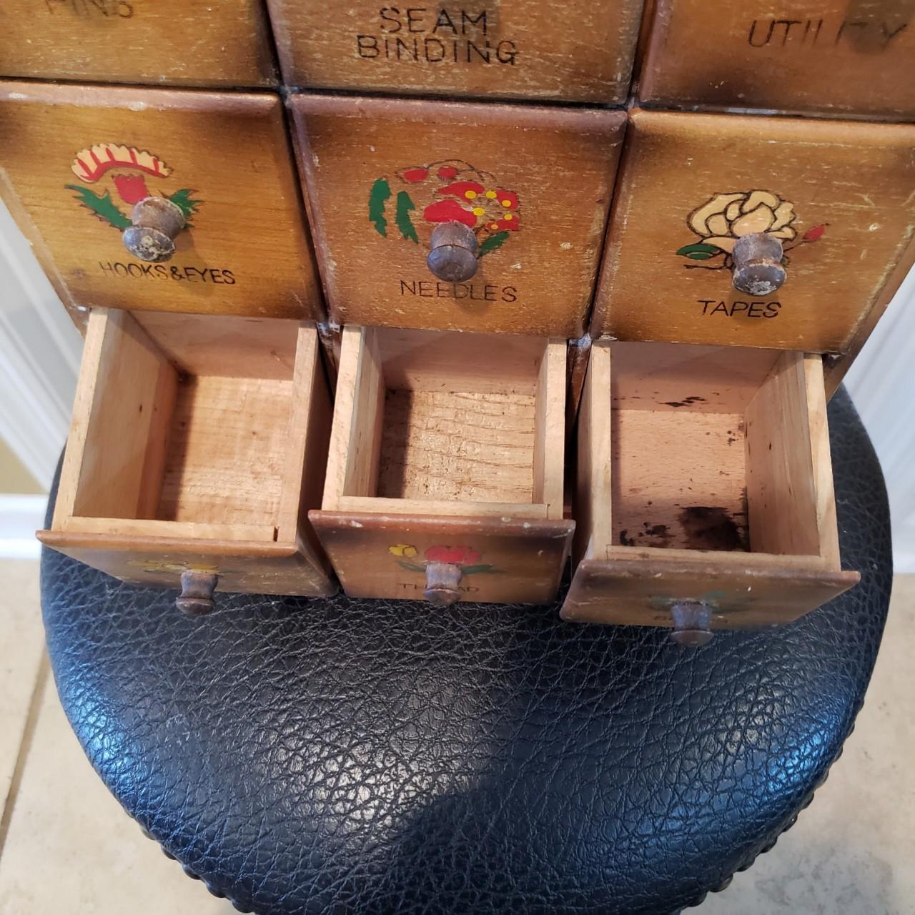 Vintage Cottagecore Sewing Box Wooden Sewing Notions... Depop