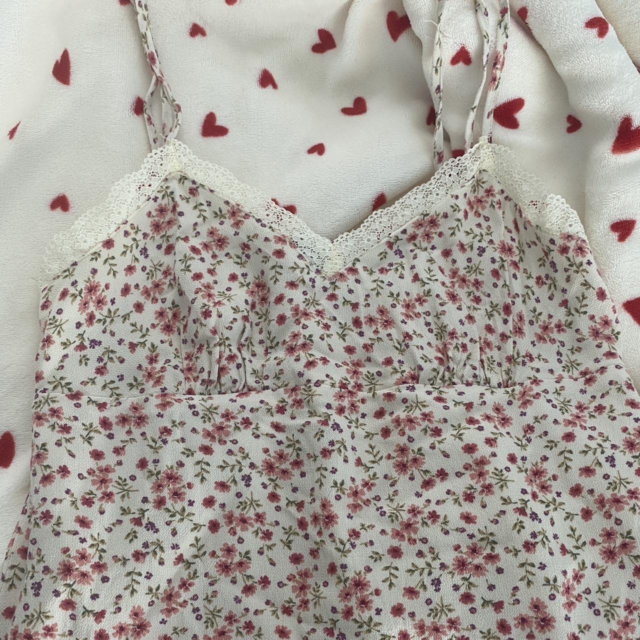 american eagle floral, lace trimmed dress in an xs.... - Depop