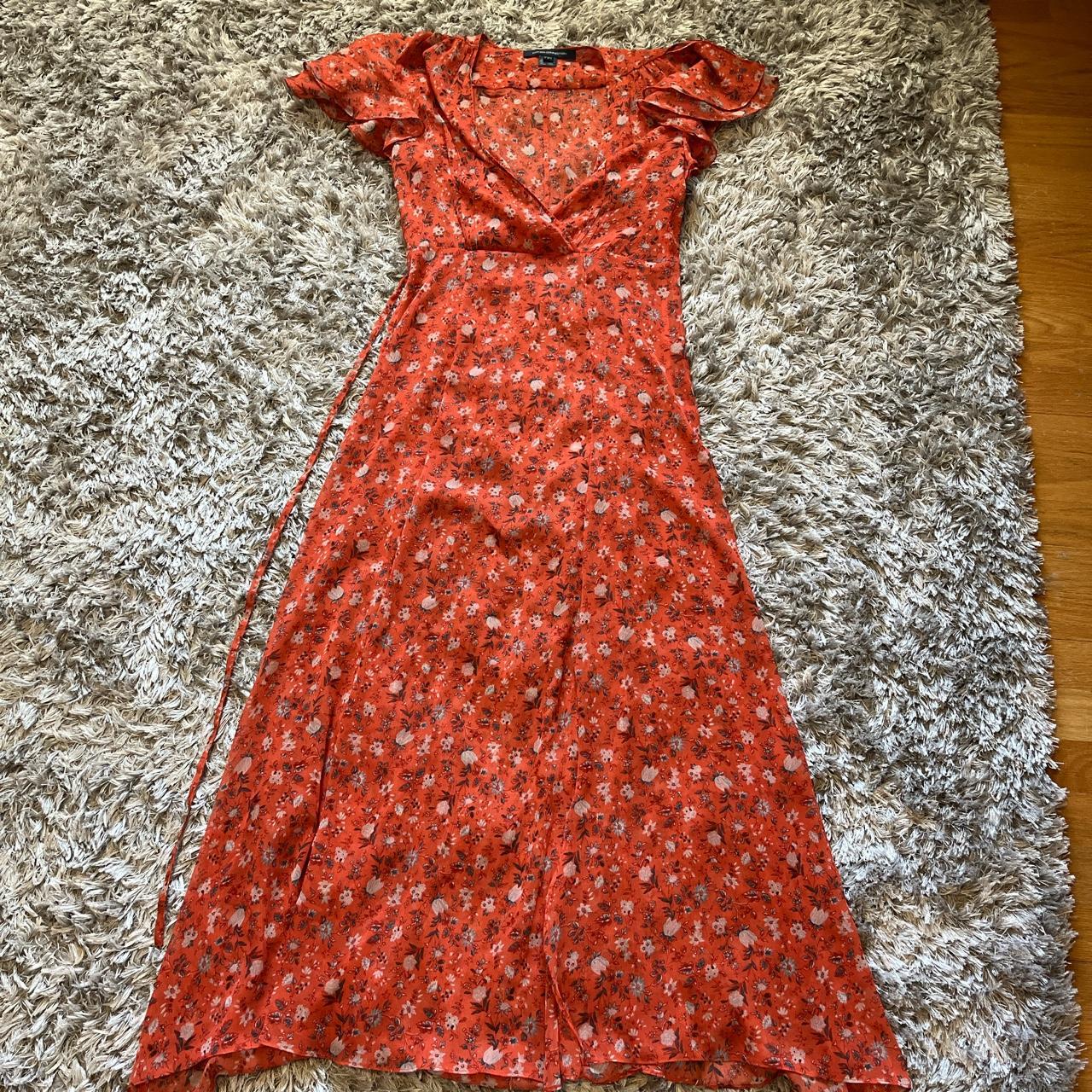 French Connection Women's Orange and Green Dress | Depop