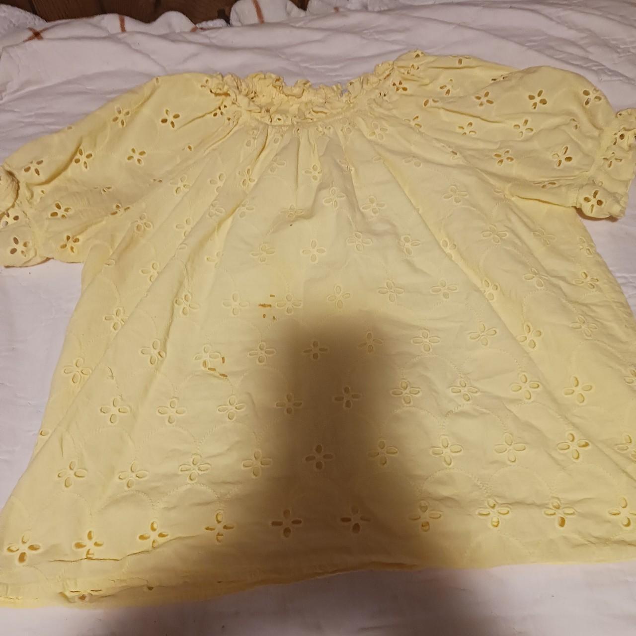 Yellow Blouse With Puffed Sleeves And Ruffles Size Depop