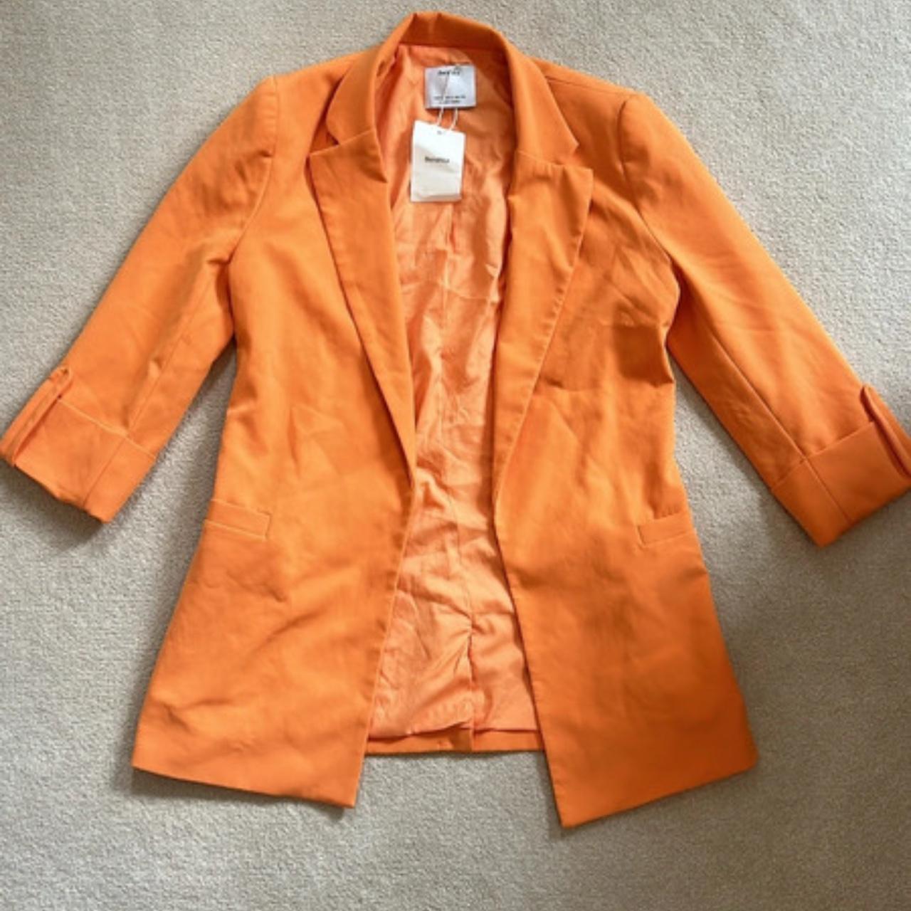 Bershka Orange Blazer with rolled up Depop