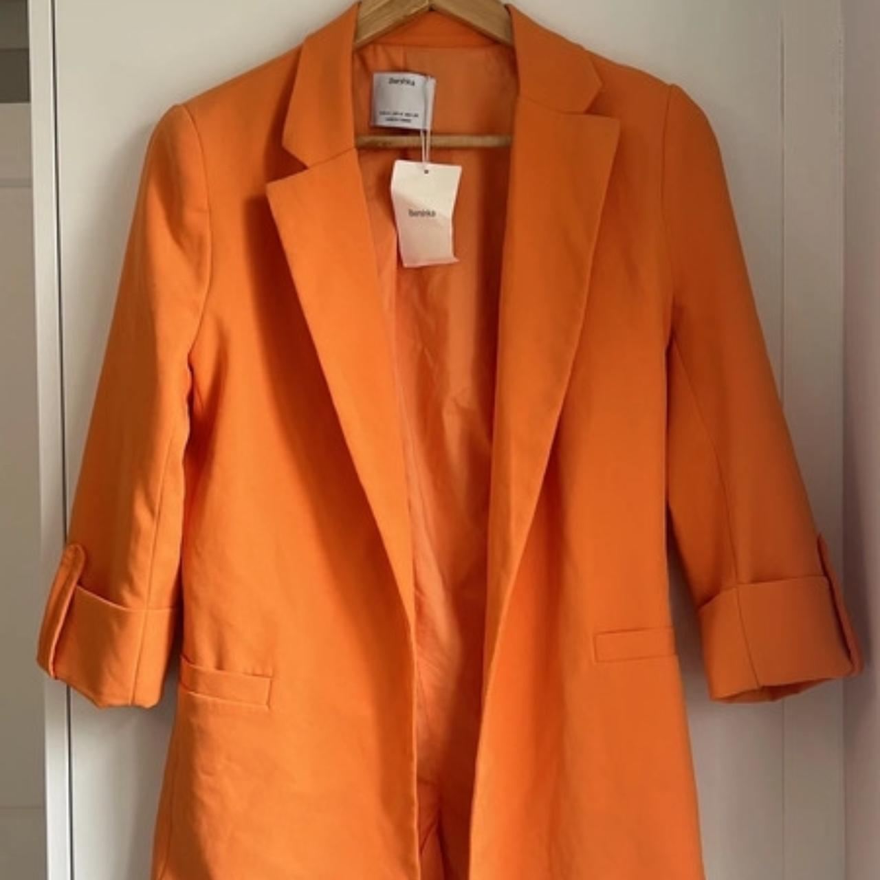 Bershka Orange Blazer with rolled up Depop