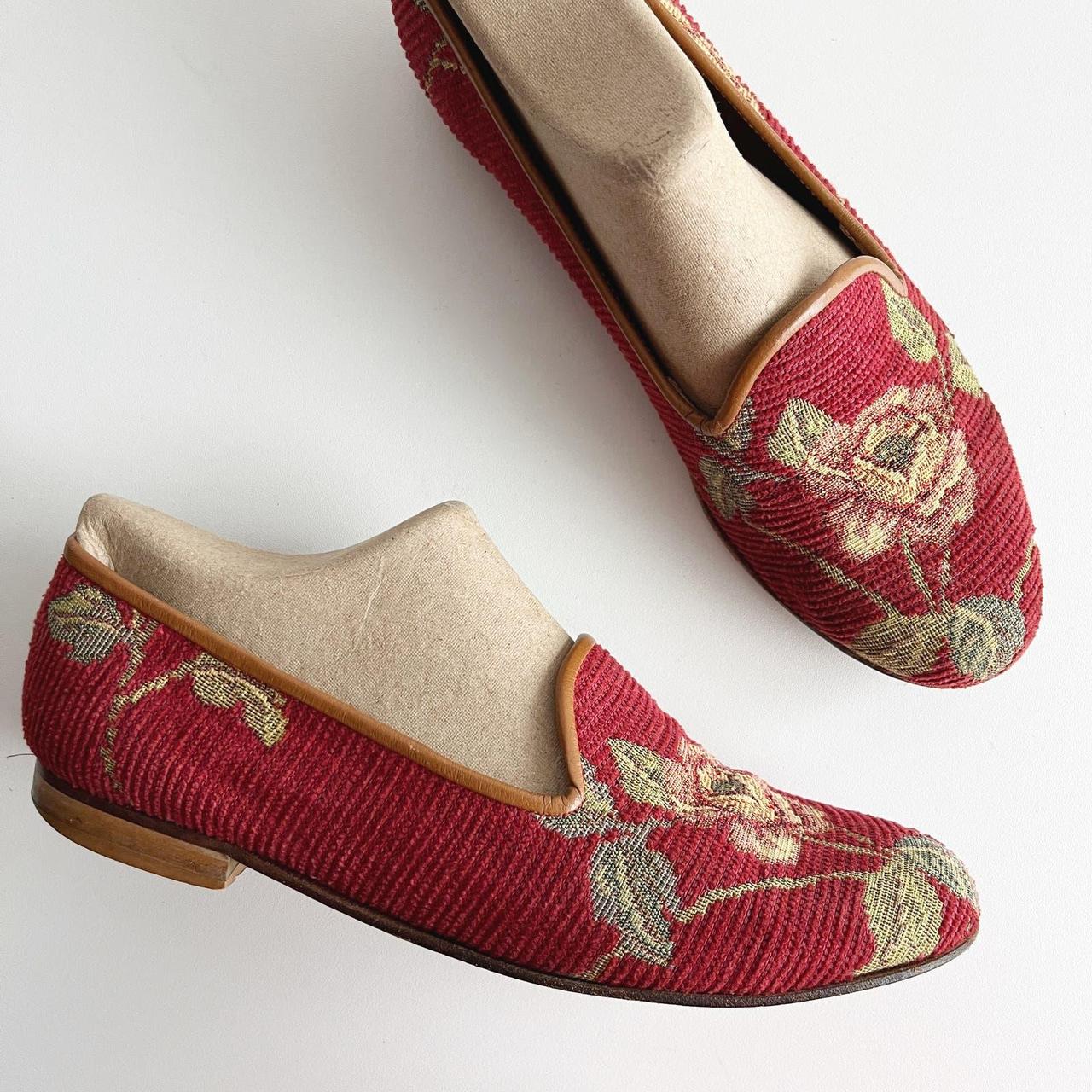 Zalo Burgundy Floral Needlepoint Tapestry Loafer... Depop
