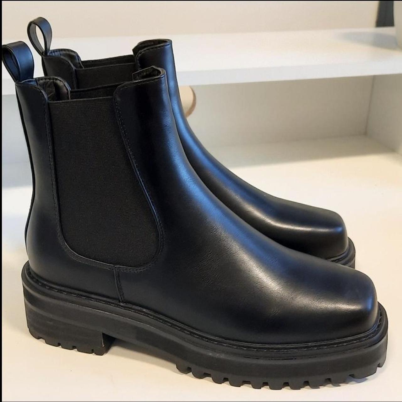 Square toe black chelsea boots Available in sizes... - Depop