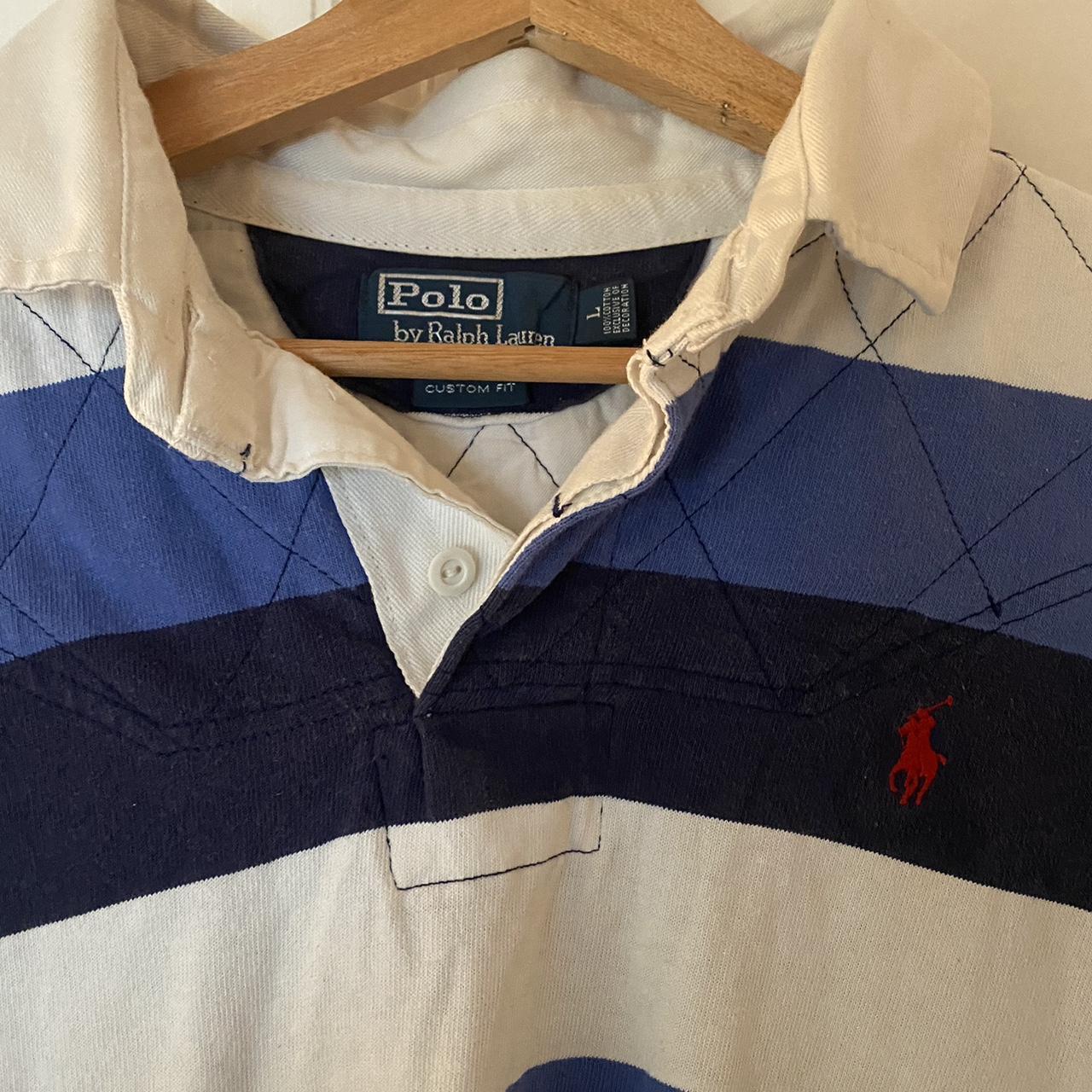 Blue and white striped polo shirt, Ralph Lauren - Depop