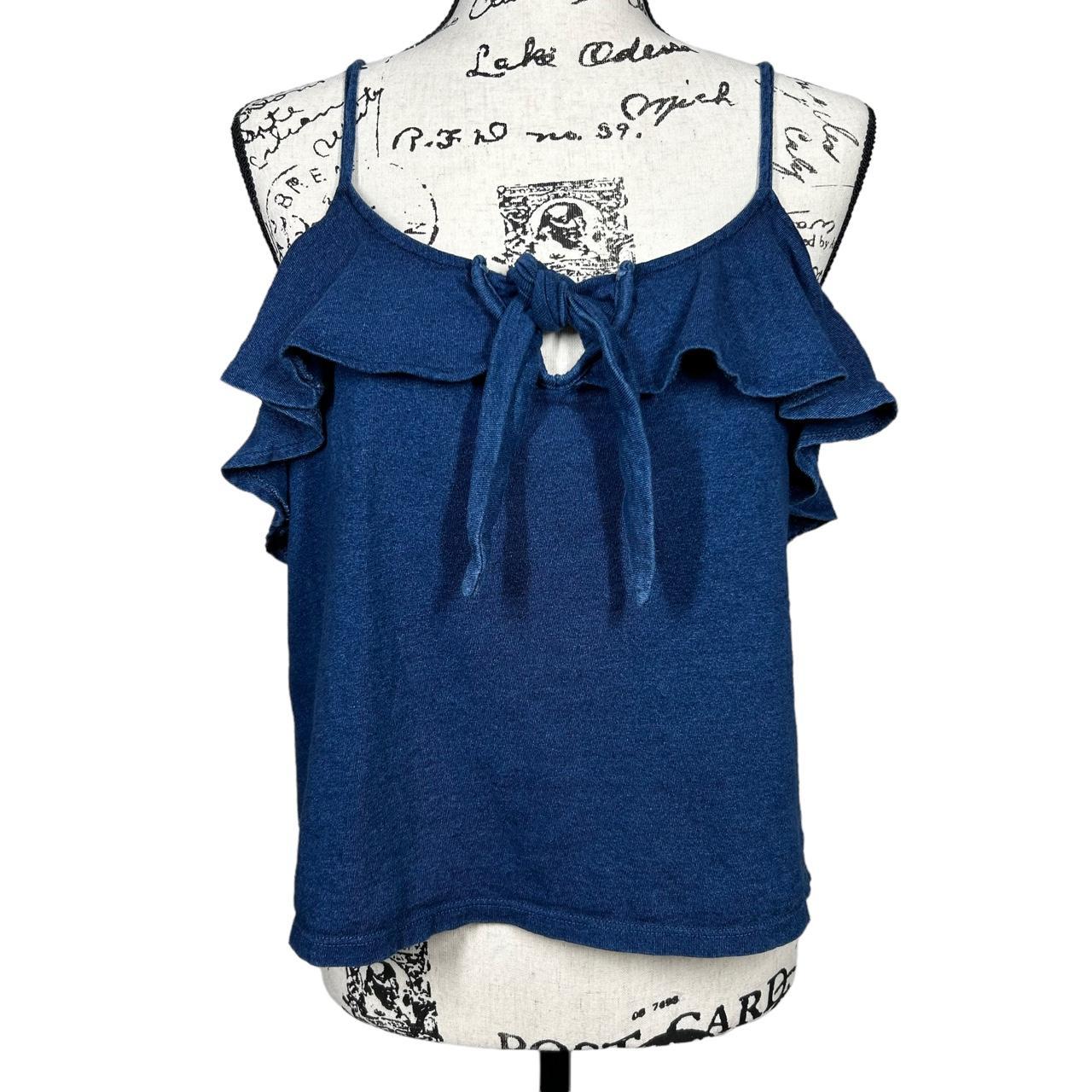 Mango Women's Shirt - Blue/Navy - S – MNG Casual by Mango Denim Keyhole Ruffle …