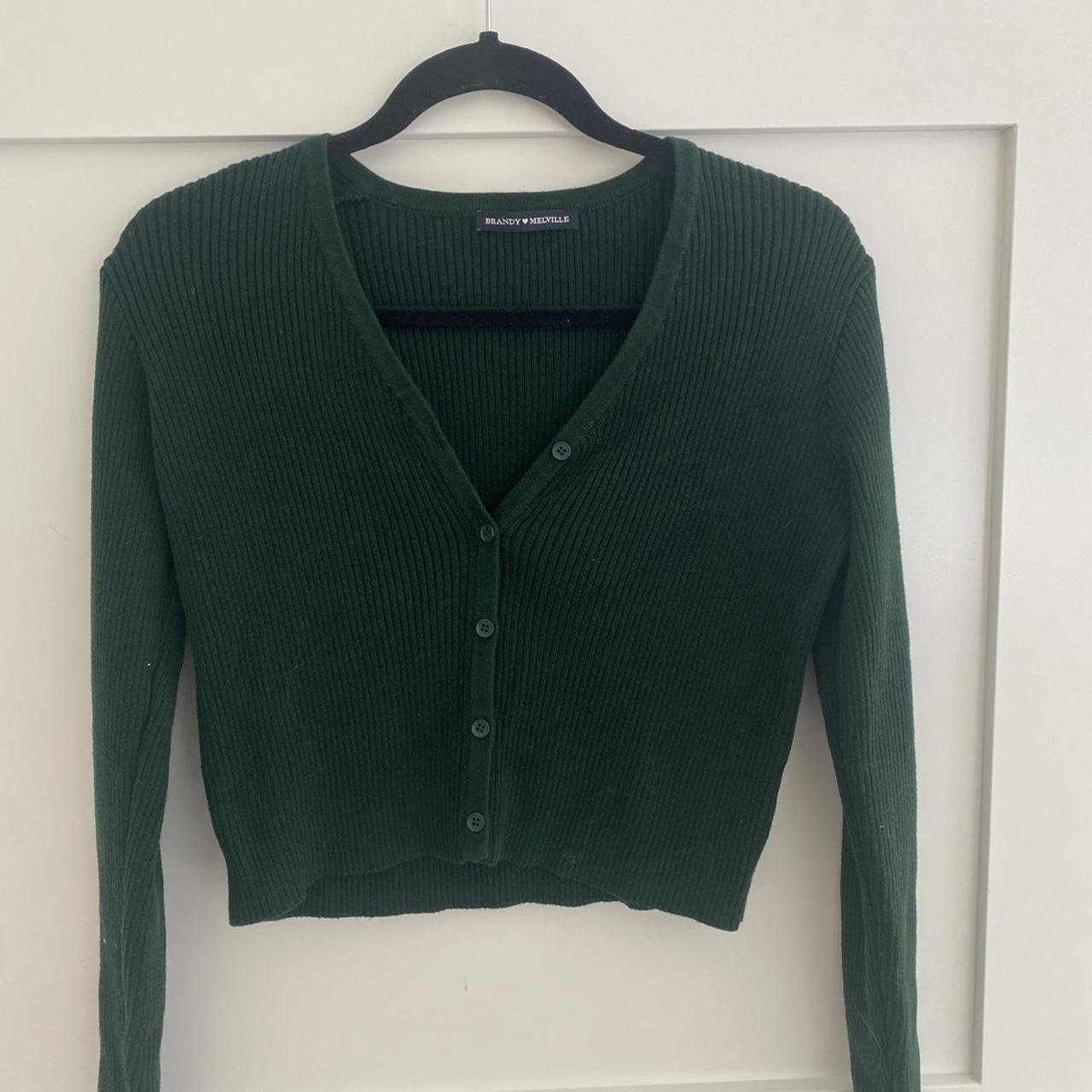 Green Brandy Melville cropped cardigan sweater / OS... - Depop