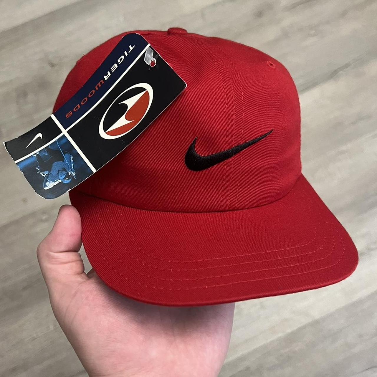 Vtg Nike Golf Hat Swoosh Check Red Strapback Cap