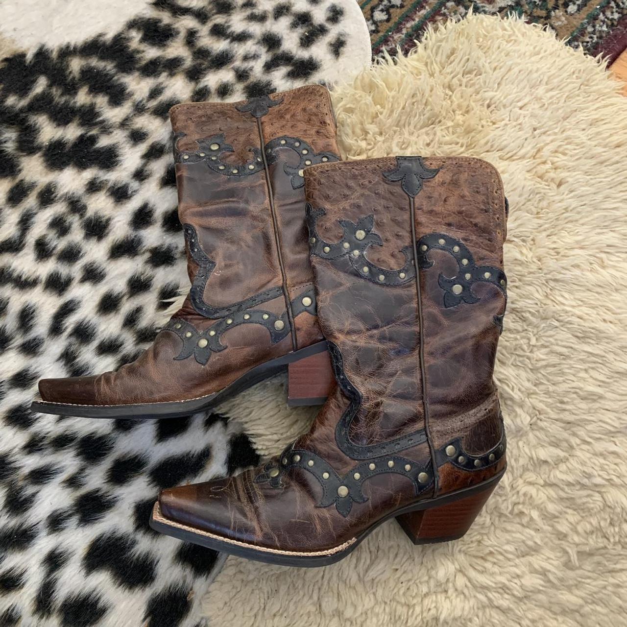 Vintage Cowboy Boots with gold studs and black... - Depop