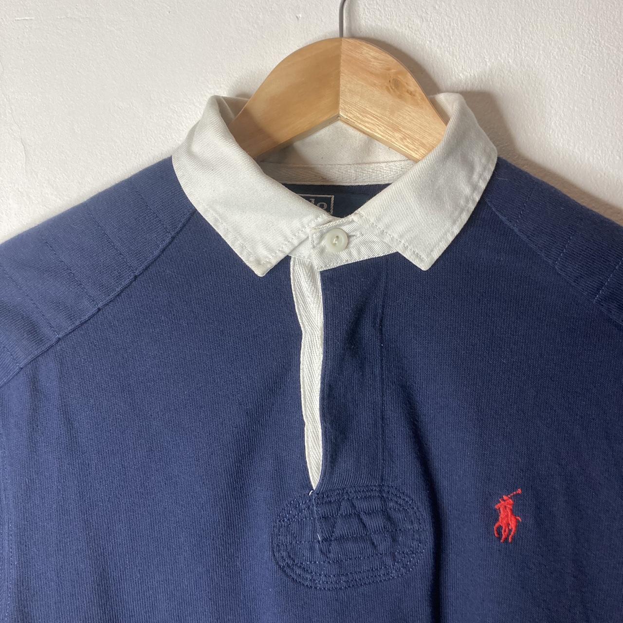 Polo Ralph Lauren VTG Rugby Shirt Navy Custom Fit... - Depop