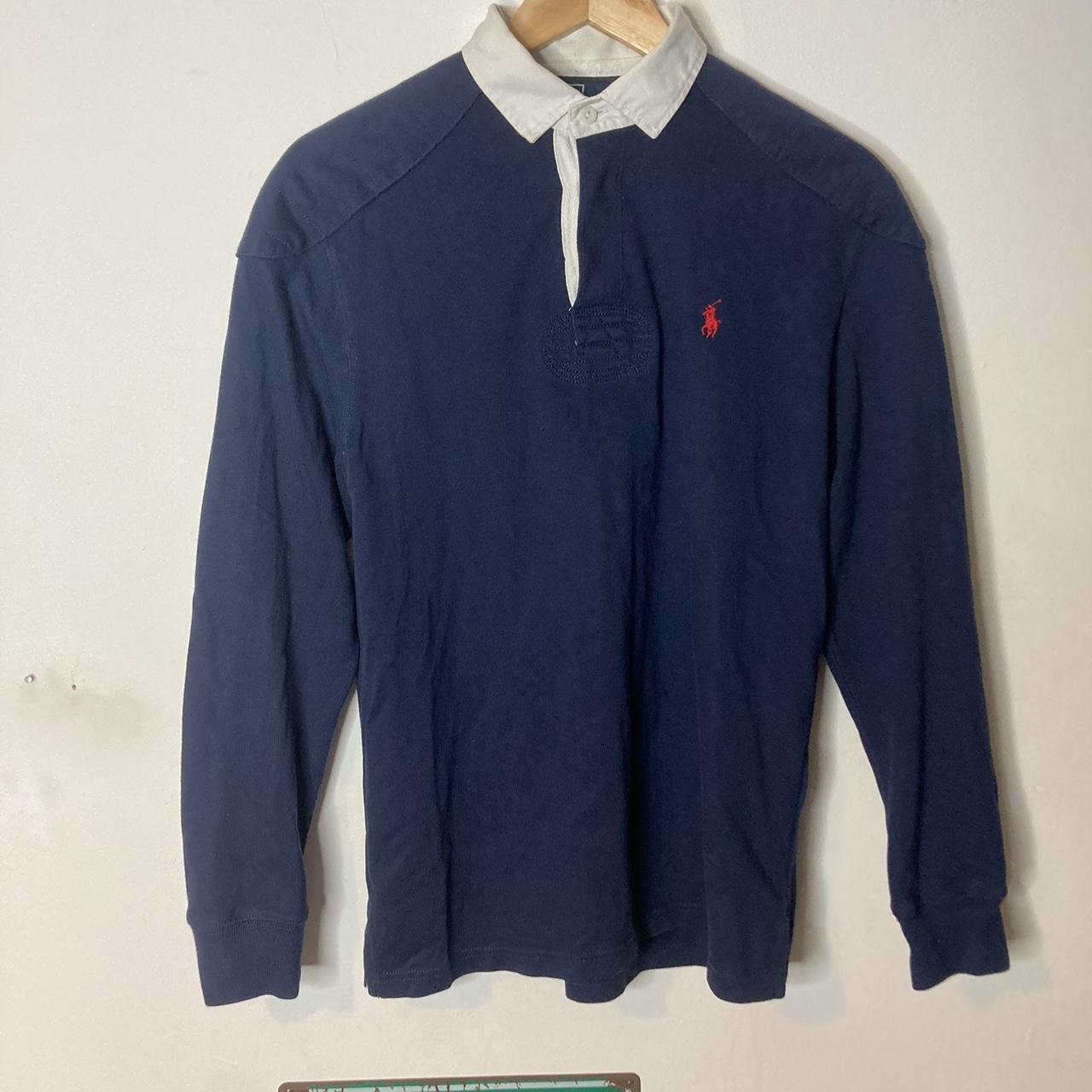 Polo Ralph Lauren VTG Rugby Shirt Navy Custom Fit... - Depop