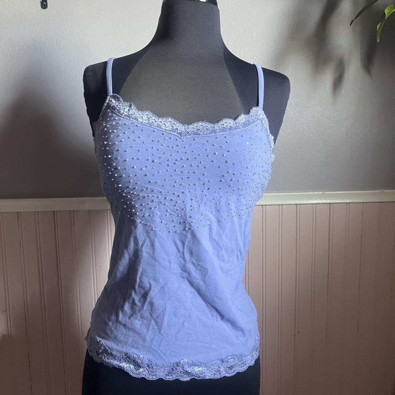 A blue/purple vibe top with sparkling on the chest... - Depop