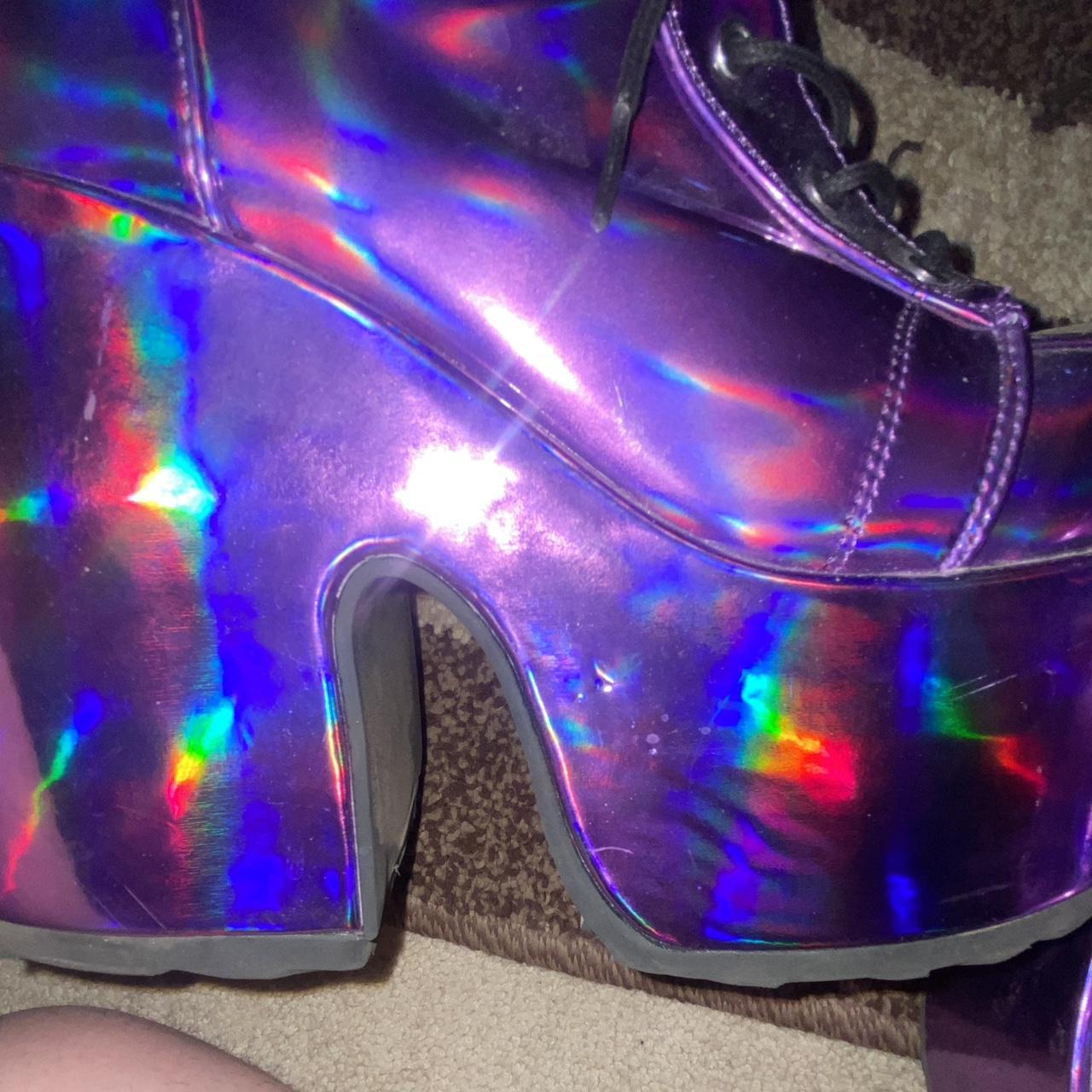 holographic purple Demonia platform boots authentic... - Depop