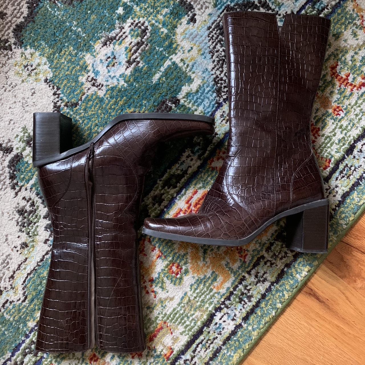 Pair of Bandolino brown crocodile boots with leather... Depop