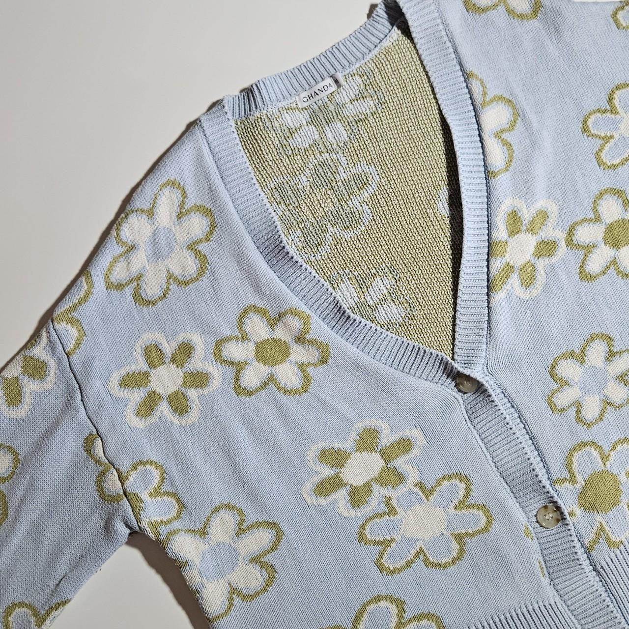 **Ghanda Green/Blue Floral Sweater** Light blue... Depop