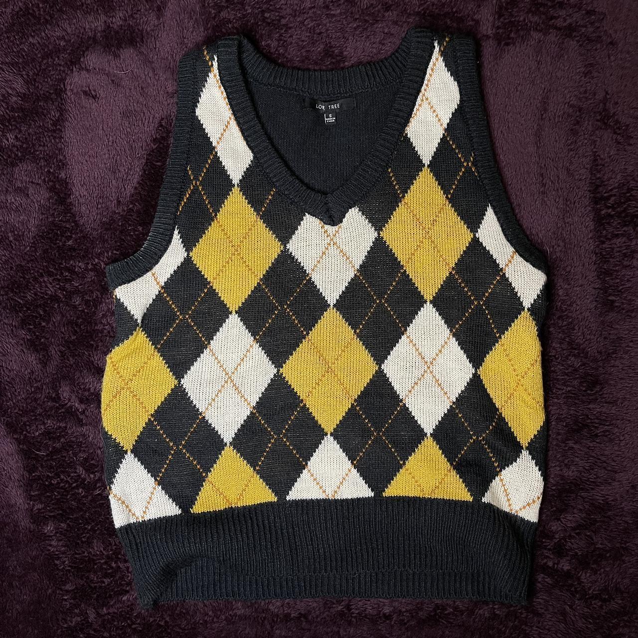 Black And Yellow Argyle Sweater Vest Brand Is Depop 8149