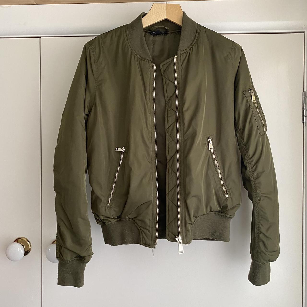 Topshop Puffer Bomber Jacket Khaki Green • Size 10... - Depop