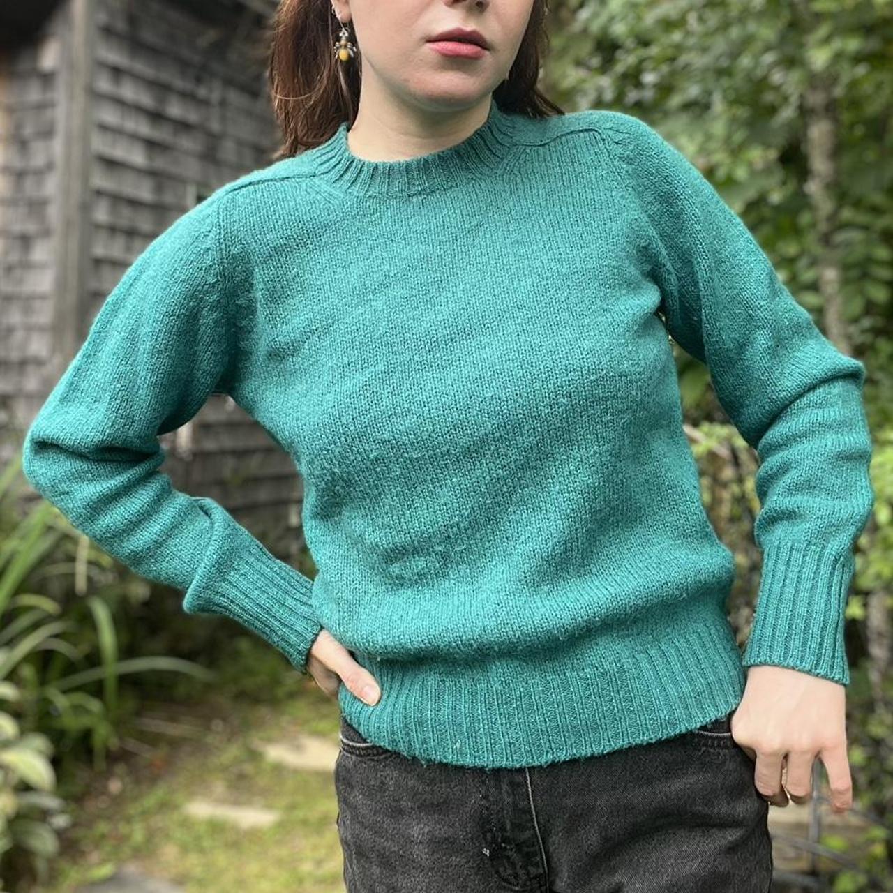 90s knit turquoise sweater llbean says size 34 on... - Depop