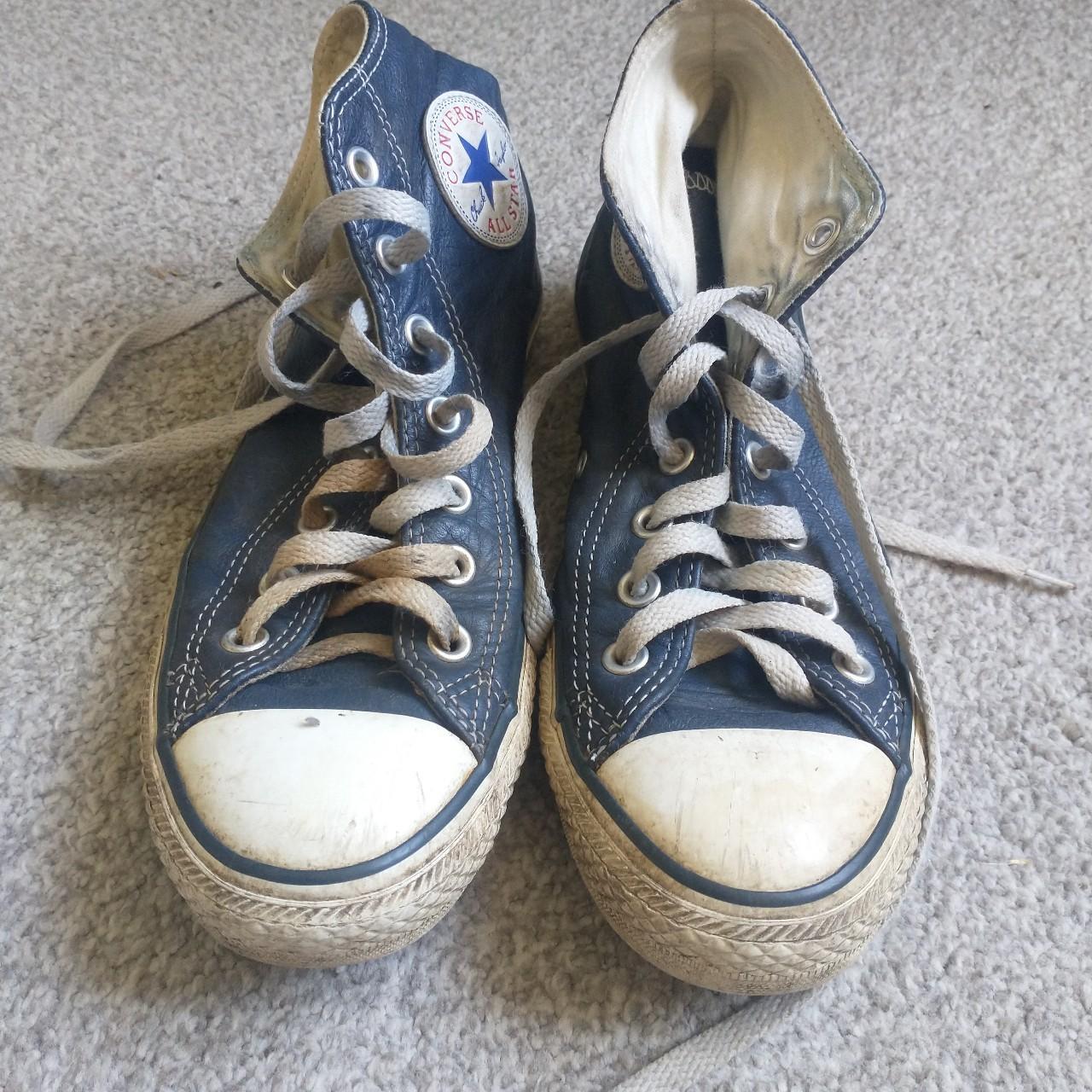 Blue leather converse. Size 6. - Depop