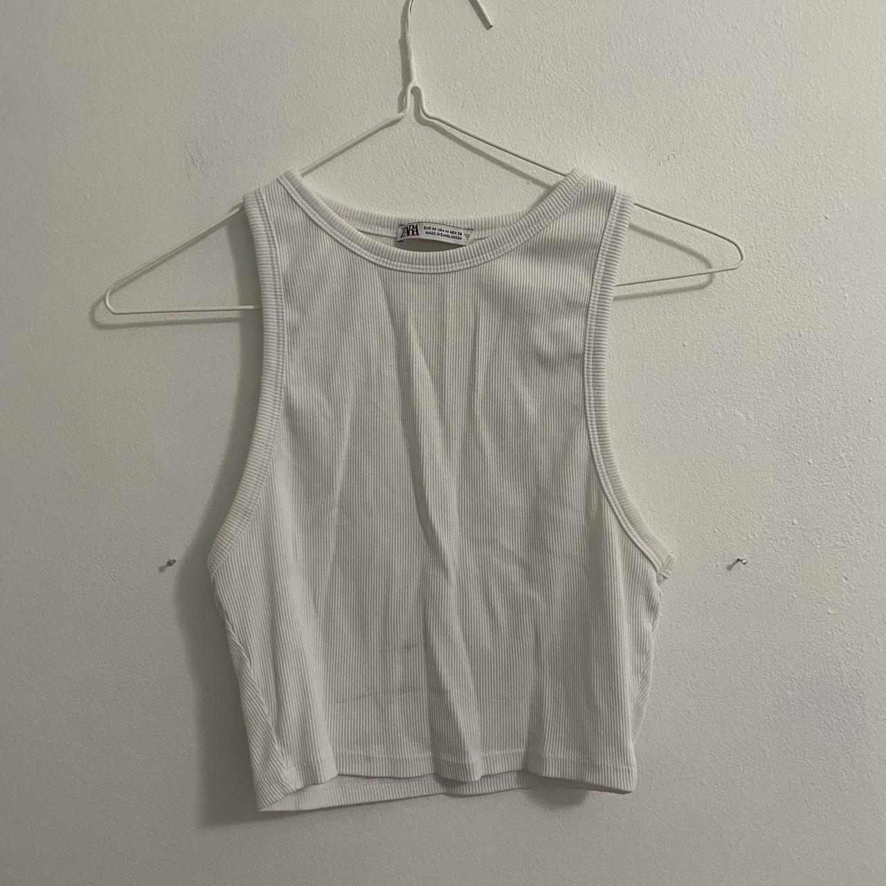 Zara White Tank Top - great condition - small stain... - Depop