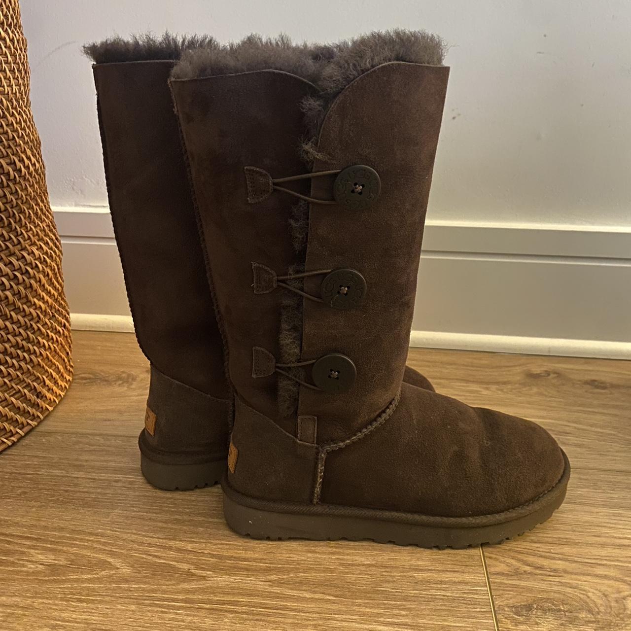 Rare brown Bailey Button Triplet Uggs womens 8, in... - Depop